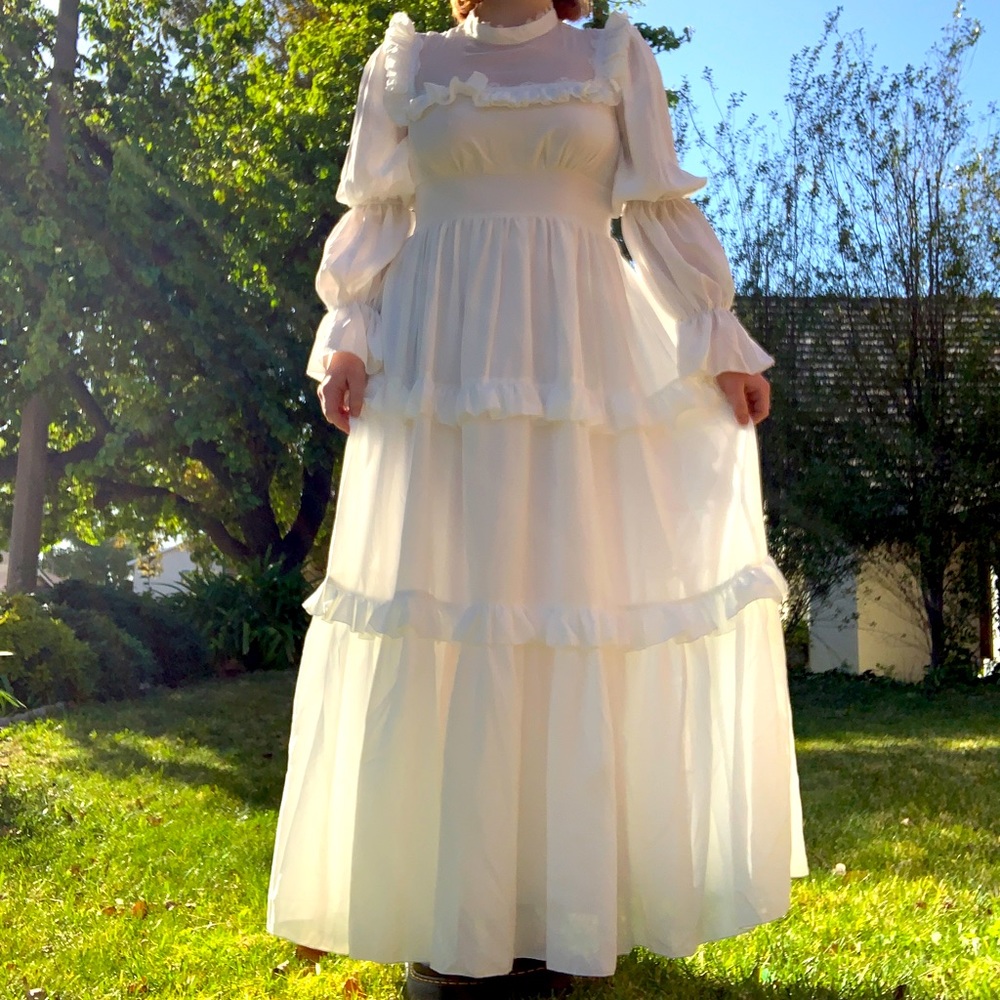 Floor Length Ruffled White Dress